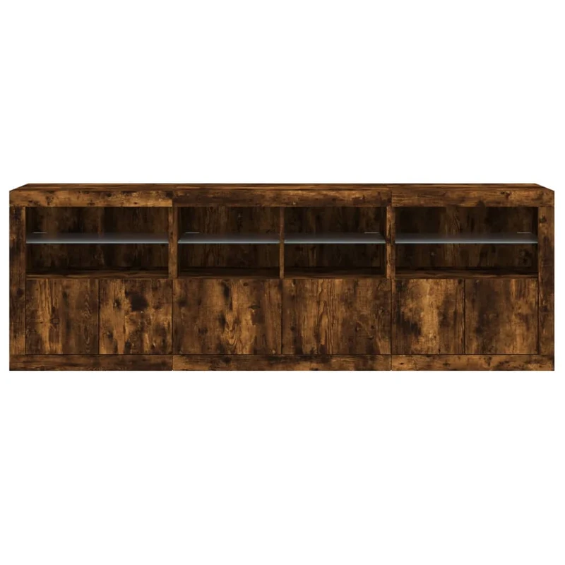 Buffet bahut commode armoire meuble de rangement organisateur cuisine salle de séjour salon avec lumières LED 202 x 37 x 67 cm marron 02_0029879