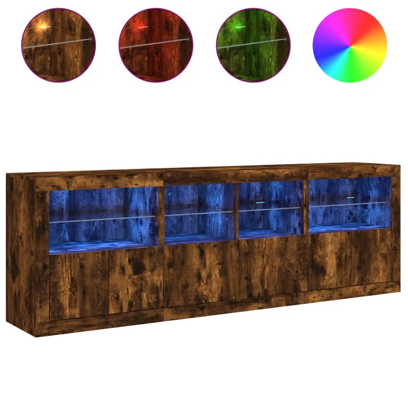 Buffet bahut commode armoire meuble de rangement organisateur cuisine salle de séjour salon avec lumières LED 202 x 37 x 67 cm marron 02_0029879