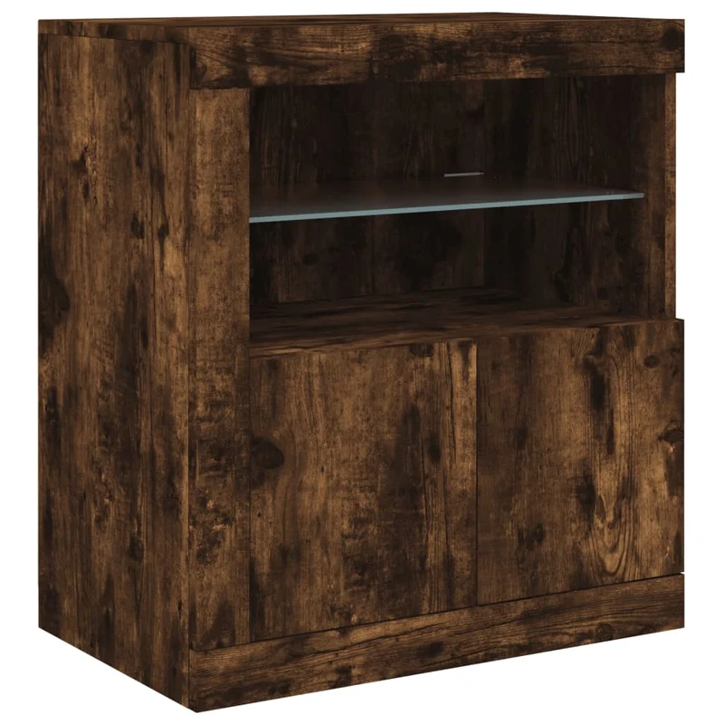 Buffet bahut commode armoire meuble de rangement organisateur cuisine salle de séjour salon avec lumières LED 202 x 37 x 67 cm marron 02_0029879