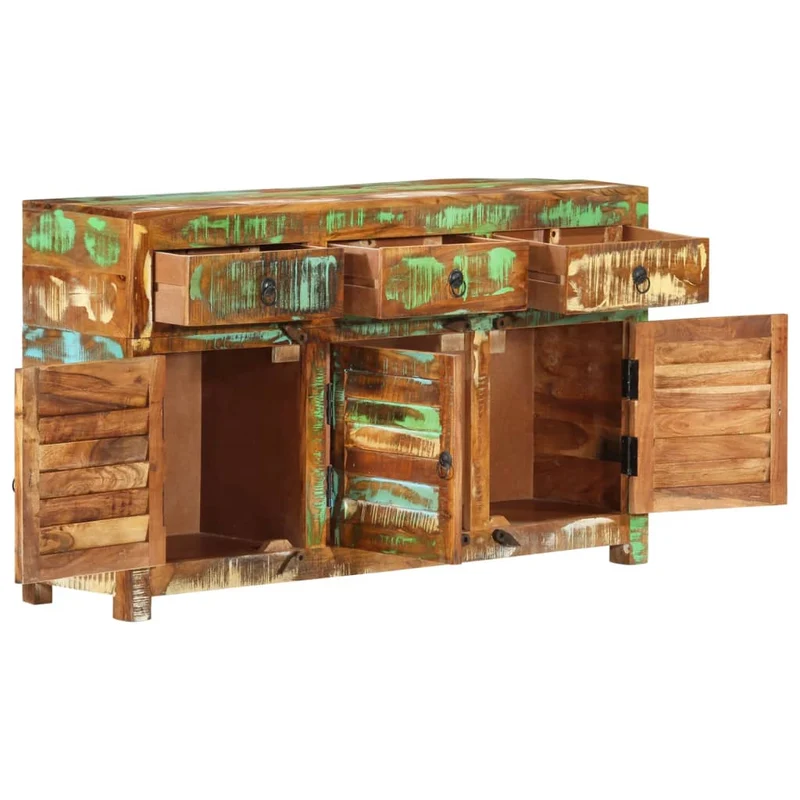 Buffet bahut commode armoire meuble de rangement organisateur cuisine salle de séjour salon 110 x 30 x 65 cm bois massif de récupération marron 02_0029511
