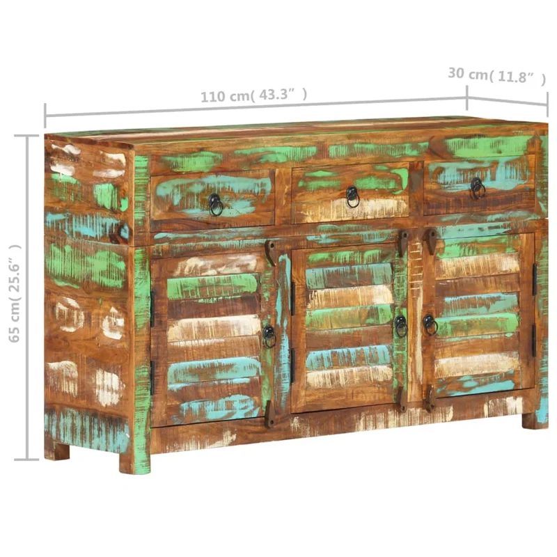 Buffet bahut commode armoire meuble de rangement organisateur cuisine salle de séjour salon 110 x 30 x 65 cm bois massif de récupération marron 02_0029511
