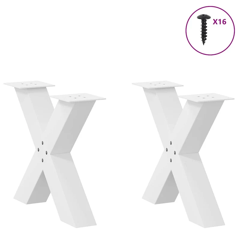 Lot de 2 pieds de table basse en forme de X 60 x 42 cm design moderne finition épurée en acier blanc 02_0057233