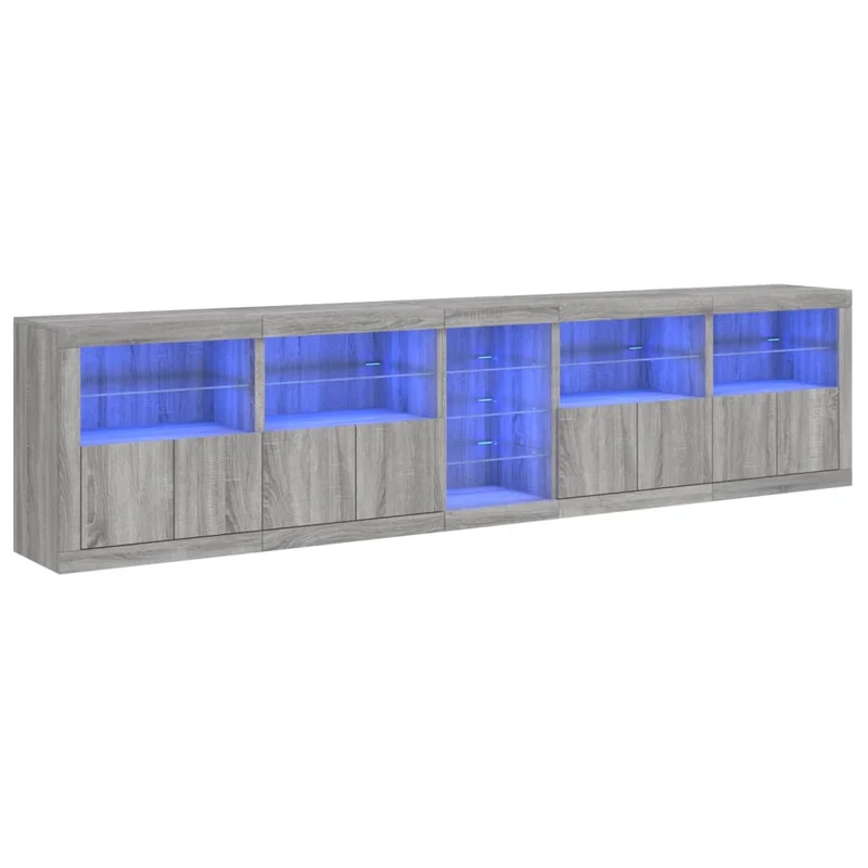 Buffet bahut commode armoire meuble de rangement organisateur cuisine salle de séjour salon avec lumières LED sonoma 283 x 37 x 67 cm gris 02_0030071