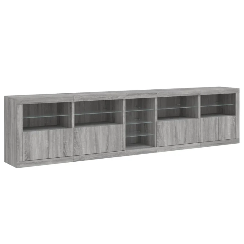 Buffet bahut commode armoire meuble de rangement organisateur cuisine salle de séjour salon avec lumières LED sonoma 283 x 37 x 67 cm gris 02_0030071