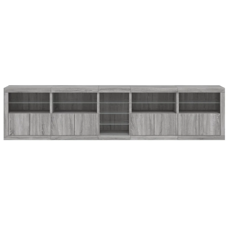 Buffet bahut commode armoire meuble de rangement organisateur cuisine salle de séjour salon avec lumières LED sonoma 283 x 37 x 67 cm gris 02_0030071