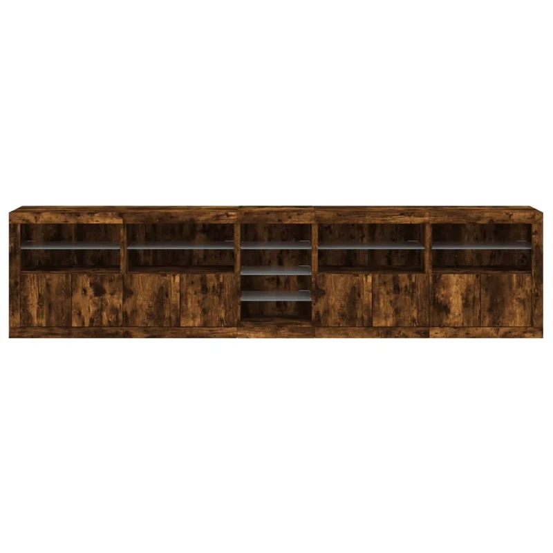 Buffet bahut commode armoire meuble de rangement organisateur cuisine salle de séjour salon avec lumières LED 283 x 37 x 67 cm marron 02_0029881