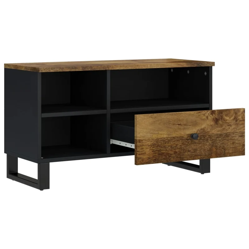 Meuble TV multimédia étagère télévision buffet téléviseur salle à manger salon chambre 80 x 33 x 46 cm bois de manguier et d'ingénierie brun 02_0026244