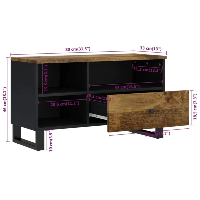 Meuble TV multimédia étagère télévision buffet téléviseur salle à manger salon chambre 80 x 33 x 46 cm bois de manguier et d'ingénierie brun 02_0026244