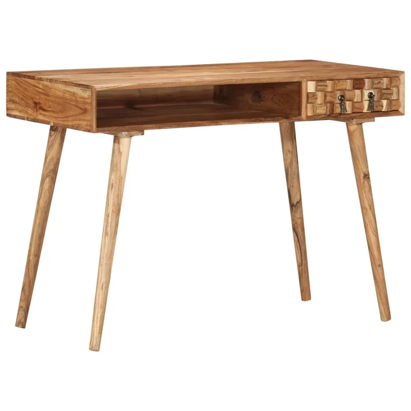 Bureau table poste de travail meuble d'ordinateur informatique étude 115 x 50 x 76 cm bois d'acacia massif brun 02_0023373