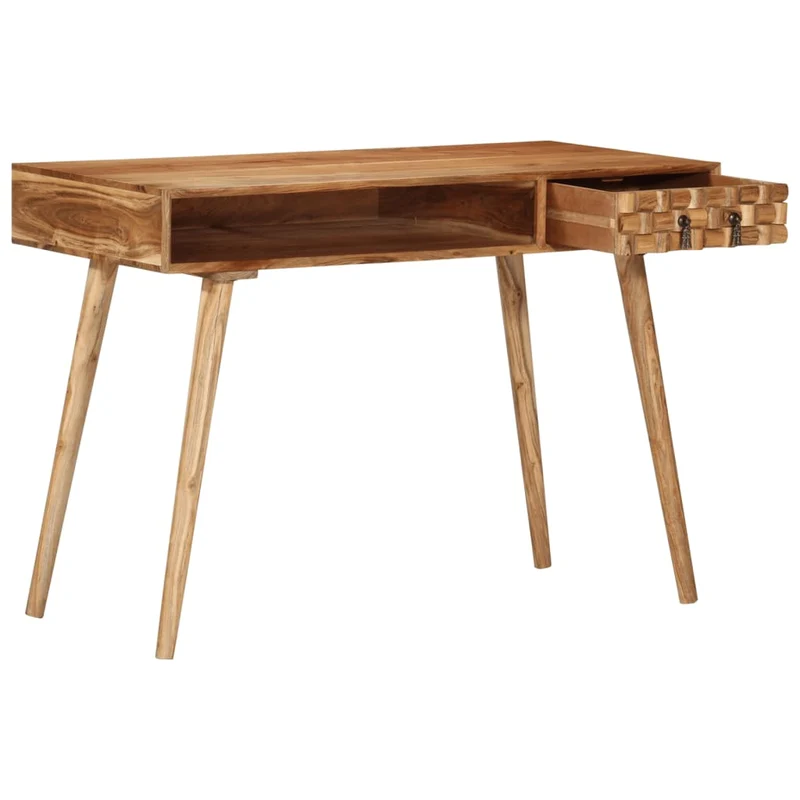 Bureau table poste de travail meuble d'ordinateur informatique étude 115 x 50 x 76 cm bois d'acacia massif brun 02_0023373