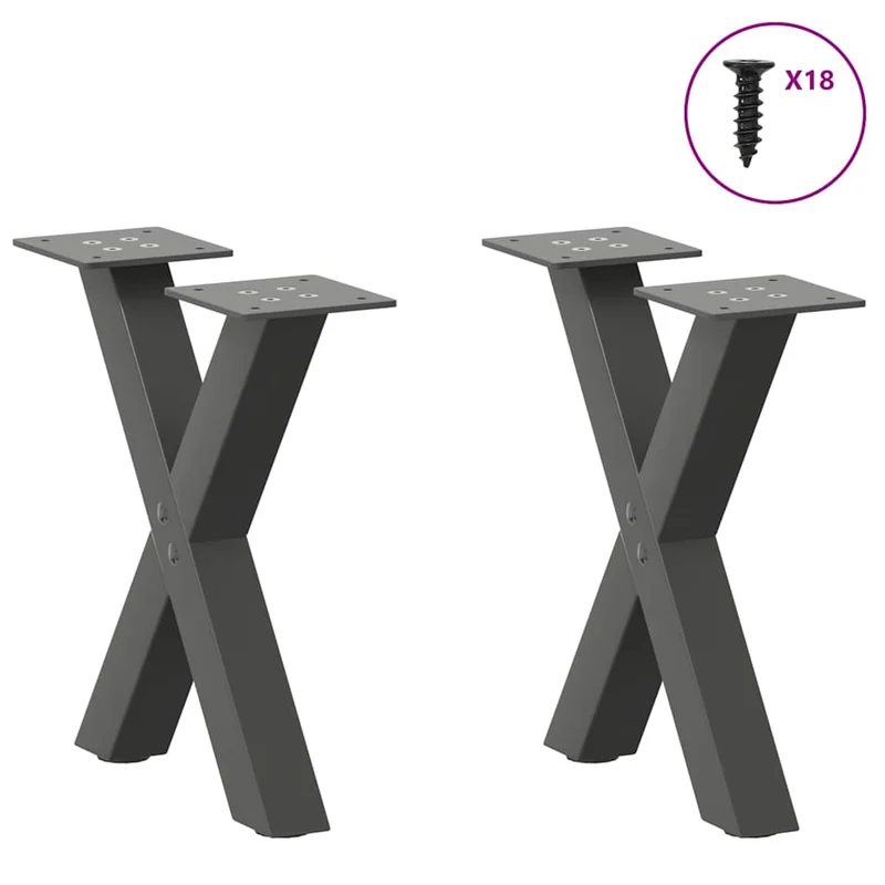 Lot de 2 pieds de table basse en forme de X 37 x 30 cm support robuste avec niveleurs réglables en acier anthracite 02_0057149