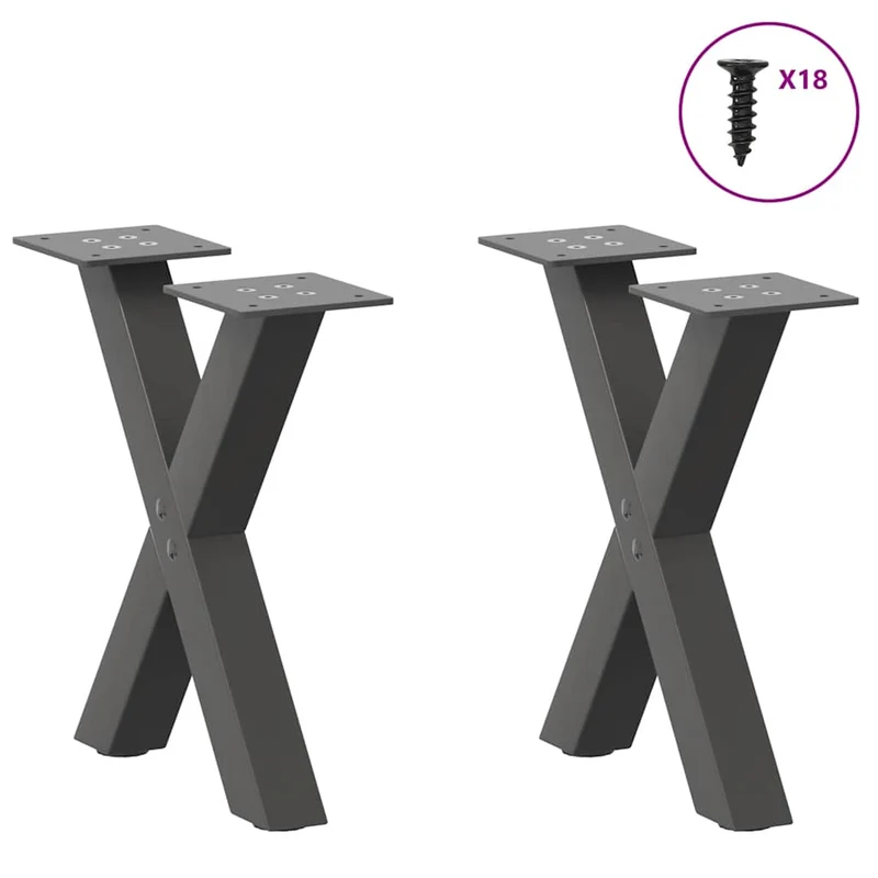 Lot de 2 pieds de table basse en forme de X 30 x 30 cm avec niveleurs réglables design moderne en acier anthracite 02_0057146