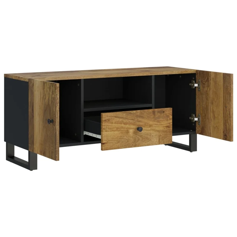 Meuble TV multimédia étagère télévision buffet téléviseur salle à manger salon chambre 105 x 33,5 x 46 cm bois de manguier et d'ingénierie brun 02_0025682