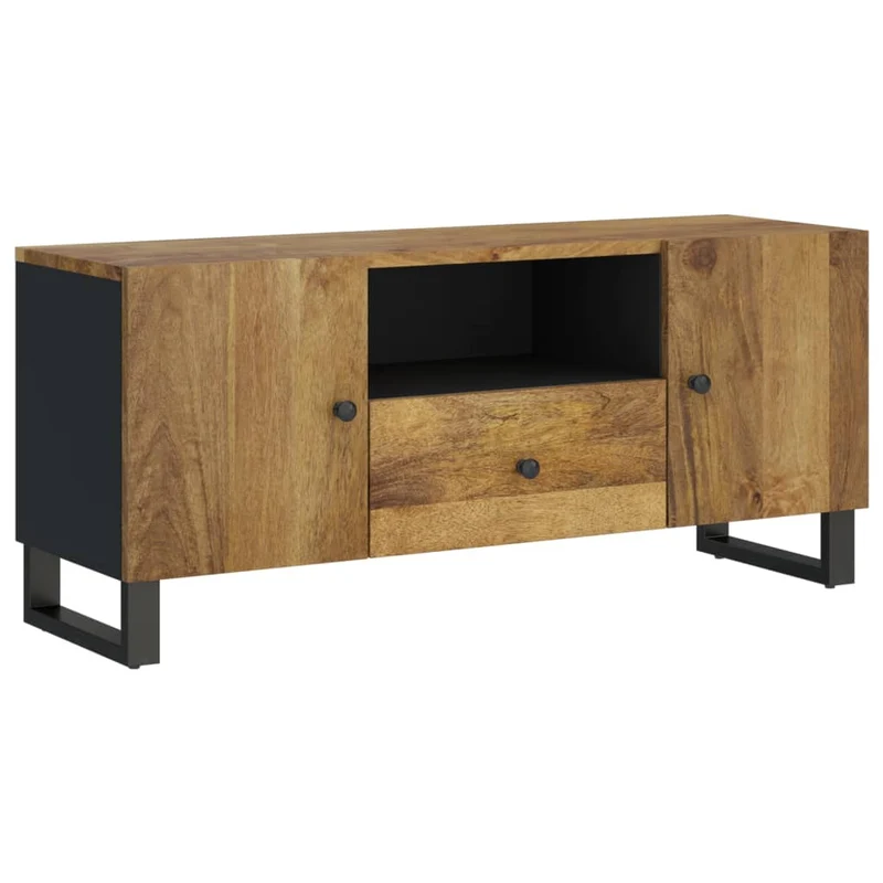 Meuble TV multimédia étagère télévision buffet téléviseur salle à manger salon chambre 105 x 33,5 x 46 cm bois de manguier et d'ingénierie brun 02_0025682
