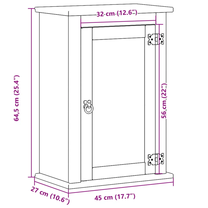 Armoire murale de salle de bain rustique pratique 45 x 27 x 64,5 cm en bois de pin massif miel 02_0057601