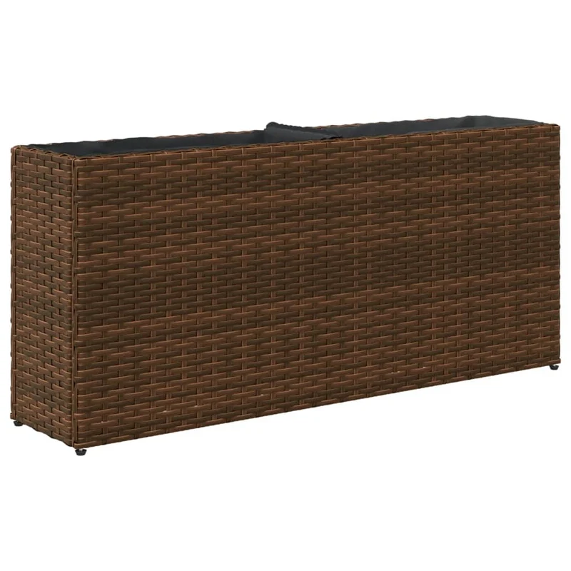 Jardinière bac lit surélevé plantes fleurs terrasse jardin avec 2 pots 90 x 20 x 40 cm résine tressée marron 02_0038084