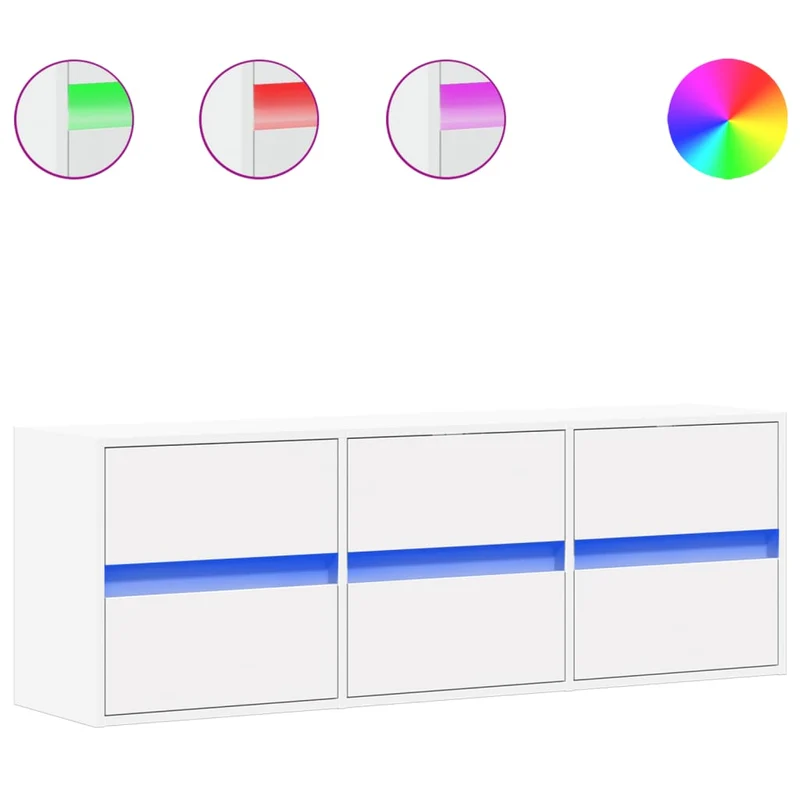 Meuble TV multimédia étagère télévision buffet téléviseur salle à manger salon chambre mural avec lumières LED 130 x 31 x 45 cm blanc 02_0027857