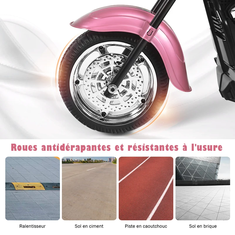 Moto électrique chopper 91 x 48 x 64 cm réversible stable lumineuse style tendance en PP rose pâle 20_0020868