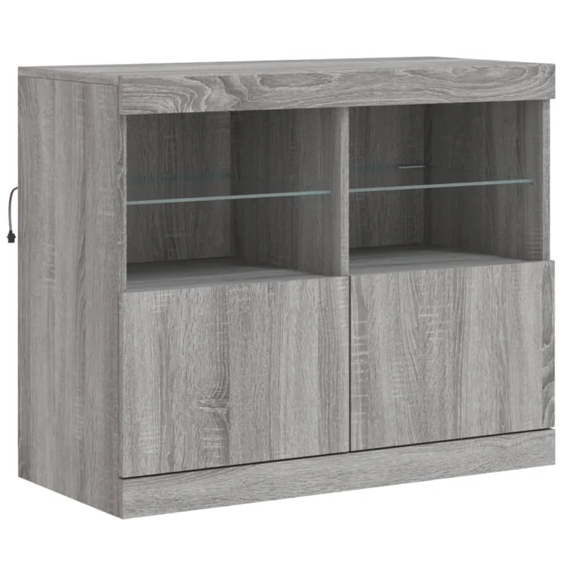 Buffet bahut commode armoire meuble de rangement organisateur cuisine salle de séjour salon avec lumières LED sonoma 163 x 37 x 67 cm gris 02_0030058