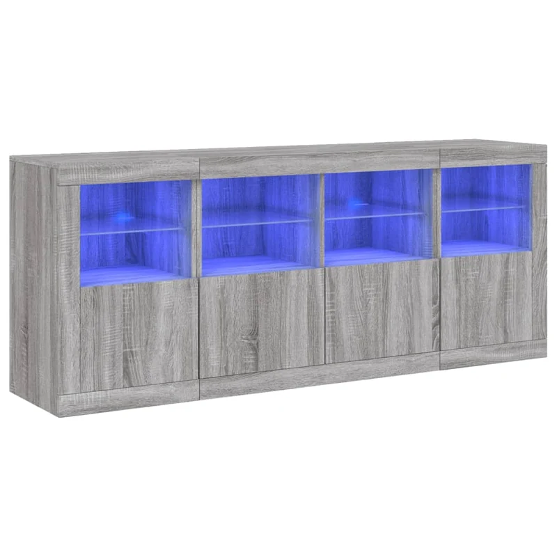 Buffet bahut commode armoire meuble de rangement organisateur cuisine salle de séjour salon avec lumières LED sonoma 163 x 37 x 67 cm gris 02_0030058
