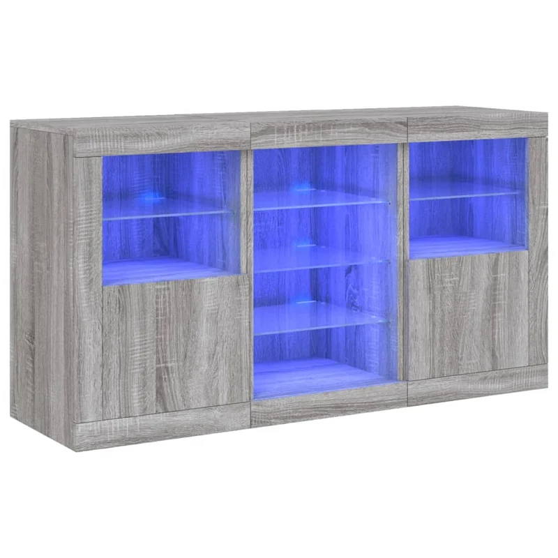 Buffet bahut commode armoire meuble de rangement organisateur cuisine salle de séjour salon avec lumières LED sonoma 123 x 37 x 67 cm gris 02_0030051