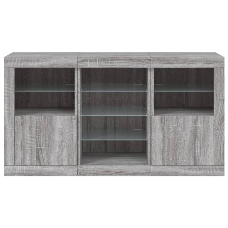 Buffet bahut commode armoire meuble de rangement organisateur cuisine salle de séjour salon avec lumières LED sonoma 123 x 37 x 67 cm gris 02_0030051