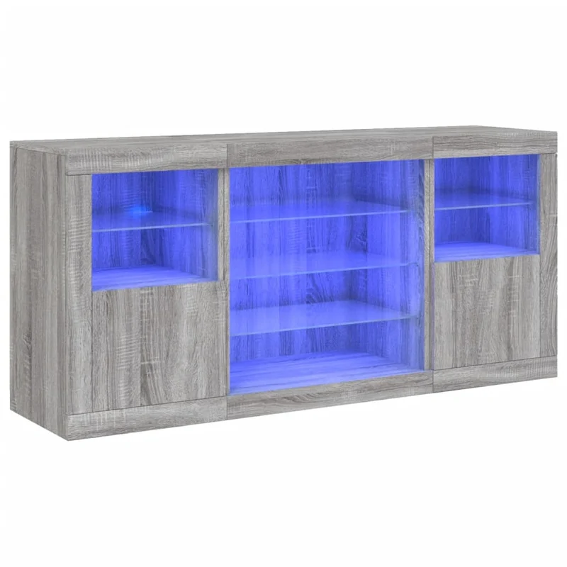 Buffet bahut commode armoire meuble de rangement organisateur cuisine salle de séjour salon avec lumières LED sonoma 142,5 x 37 x 67 cm gris 02_0030052