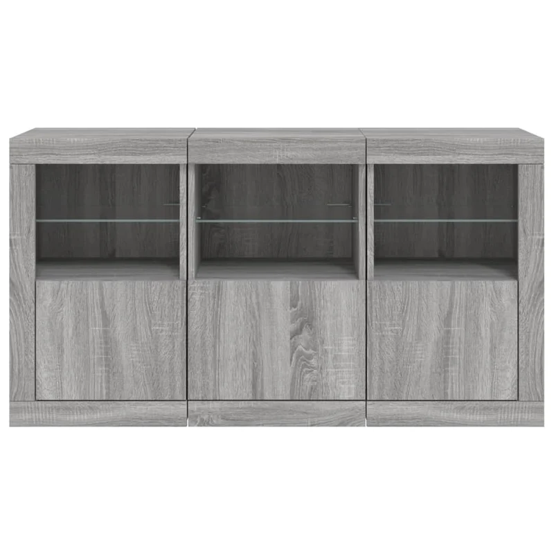 Buffet bahut commode armoire meuble de rangement organisateur cuisine salle de séjour salon avec lumières LED sonoma 123 x 37 x 67 cm gris 02_0030050