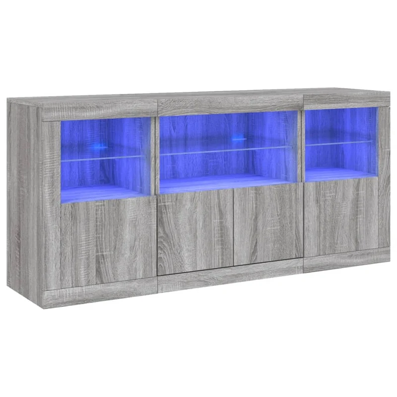 Buffet bahut commode armoire meuble de rangement organisateur cuisine salle de séjour salon avec lumières LED sonoma 142,5 x 37 x 67 cm gris 02_0030053