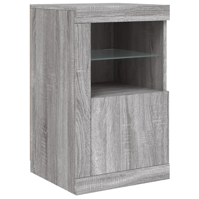 Lot de 2 armoires latérales avec lumières LED espace de rangement 41 x 37 x 67 cm en bois d'ingénierie gris 02_0049373