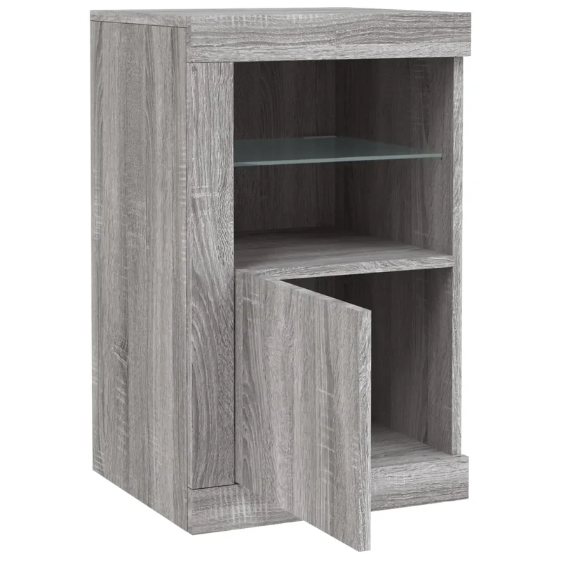 Lot de 2 armoires latérales avec lumières LED espace de rangement 41 x 37 x 67 cm en bois d'ingénierie gris 02_0049373