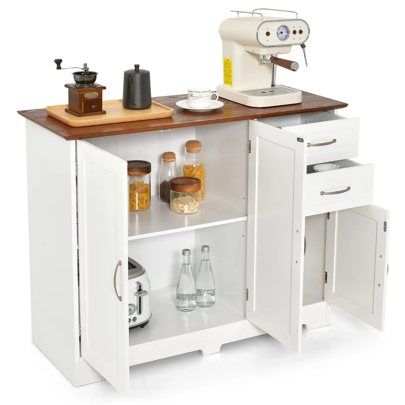 Buffet cuisine meuble bas 100 x 40 x 78 cm grand espace rangement épuré moderne en MDF blanc 20_0010795