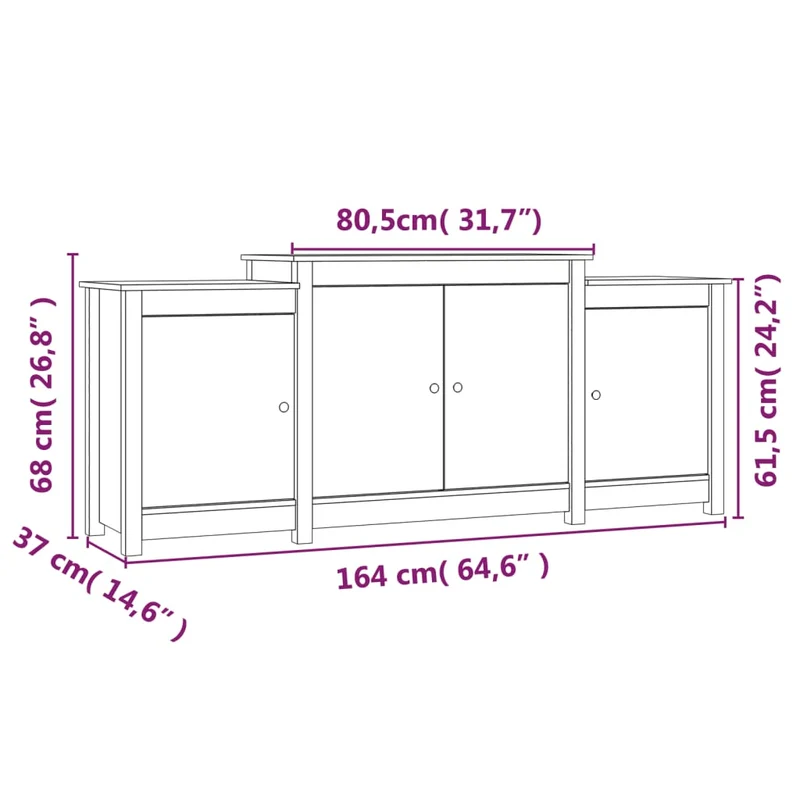 Buffet bahut commode armoire meuble de rangement organisateur cuisine salle de séjour salon 164 x 37 x 68 cm bois massif de pin blanc 02_0030213