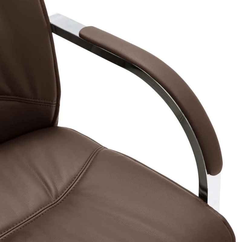 Chaise fauteuil siège de bureau informatique étude cantilever similicuir brun 02_0023993