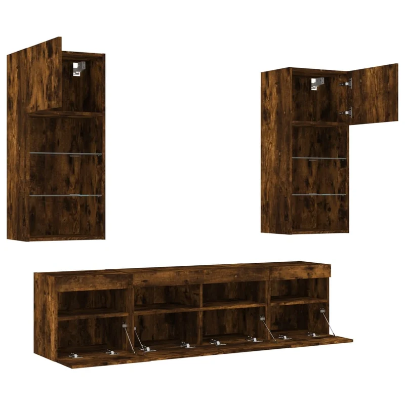 Meubles TV multimédia étagère télévision buffet téléviseur salle à manger salon chambre avec LED 5 pièces chêne fumé bois d'ingénierie brun 02_0029407