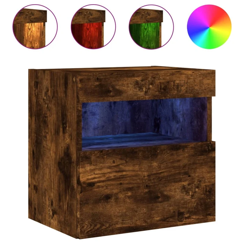 Meubles TV muraux multimédia étagère télévision buffet téléviseur salle à manger salon chambre et lumières LED 2 pièces chêne fumé 40 x 30 x 40 cm brun 02_0029139
