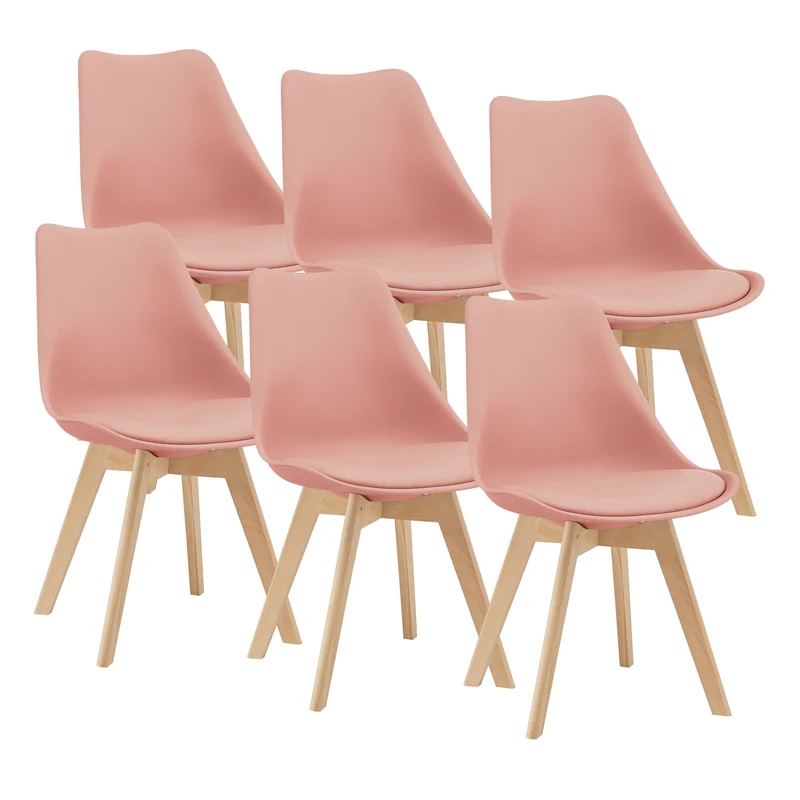 Lot de 6 chaises de salle à manger fläten similicuir hêtre rose 03_0006783