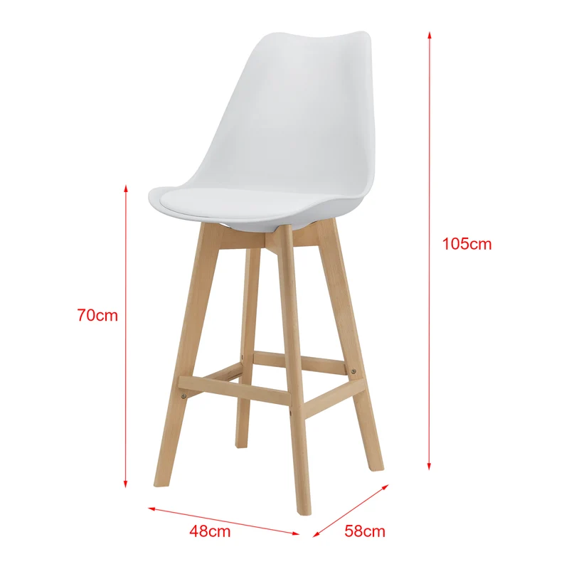 Lot de 6 tabourets de bar plastique synthétique hêtre 105 x 48 x 58 cm blanc 03_0008724