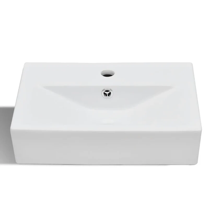 Lavabo vasque à trou de trop-plein/robinet pour salle de bain 46,5 x 32 cm céramique blanc 02_0002507