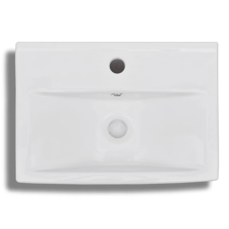 Lavabo vasque à trou de trop-plein/robinet pour salle de bain 46,5 x 32 cm céramique blanc 02_0002507