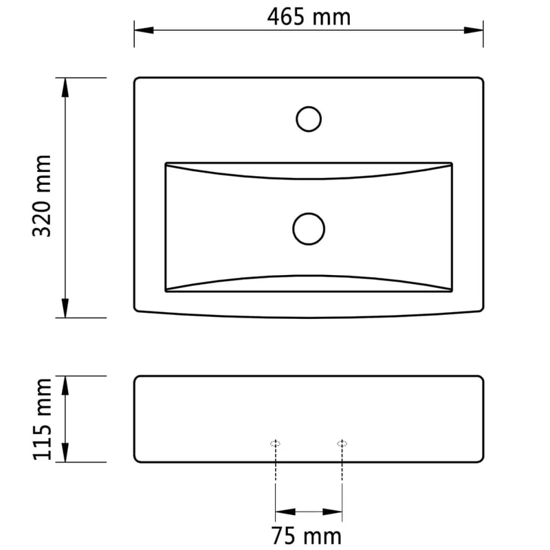 Lavabo vasque à trou de trop-plein/robinet pour salle de bain 46,5 x 32 cm céramique blanc 02_0002507