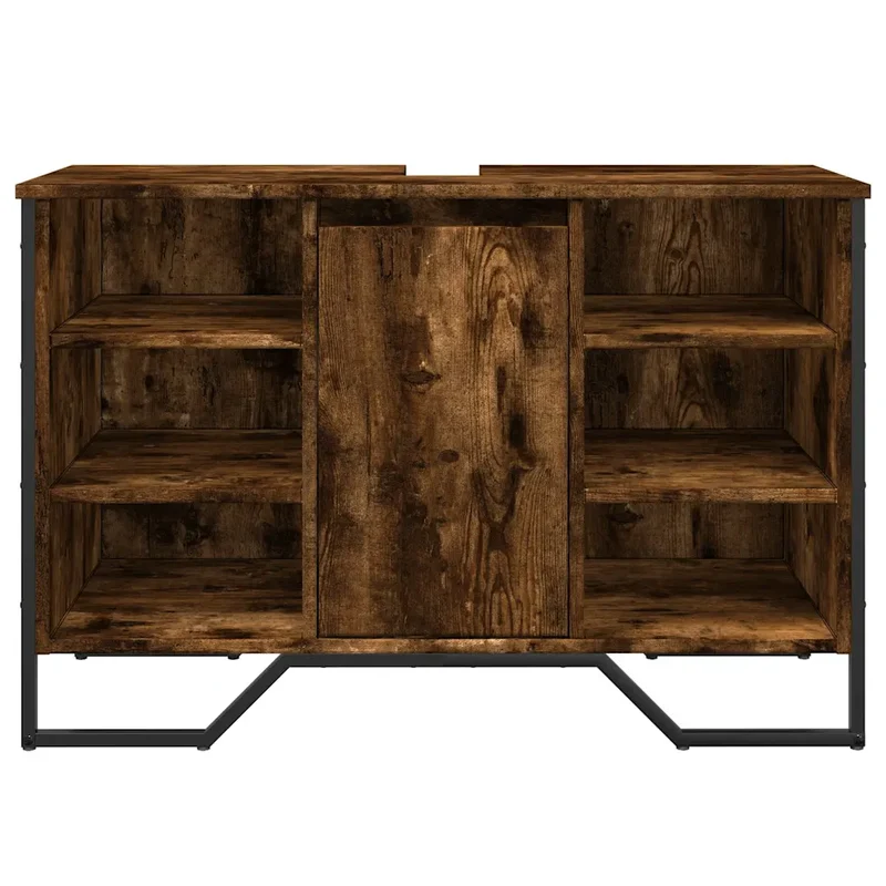 Armoire lavabo salle de bain design peu encombrant 91 x 35 x 60 cm en bois d'ingénierie chêne fumé 02_0049580