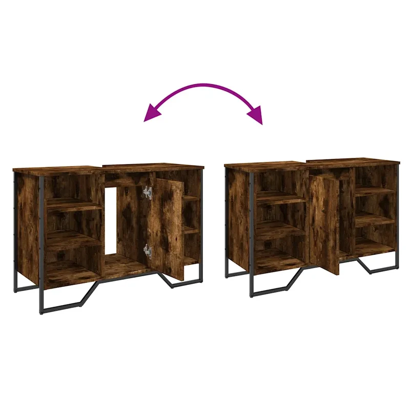 Armoire lavabo salle de bain design peu encombrant 91 x 35 x 60 cm en bois d'ingénierie chêne fumé 02_0049580