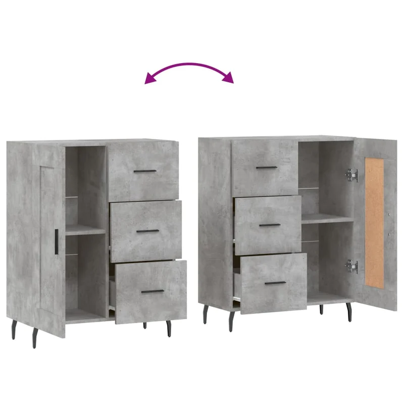Buffet bahut commode armoire meuble de rangement organisateur cuisine salle de séjour salon 69,5 x 34 x 90 cm bois d'ingénierie gris 02_0032014