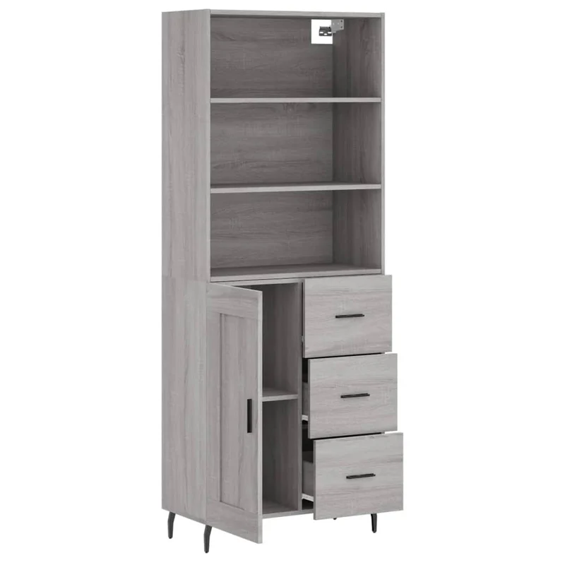 Buffet bahut commode armoire meuble de rangement organisateur cuisine salle de séjour salon haut sonoma 69,5 x 34 x 180 cm bois d'ingénierie gris 02_0035600
