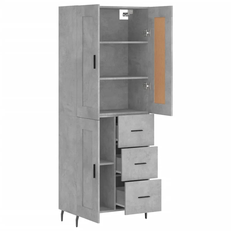Buffet bahut commode armoire meuble de rangement organisateur cuisine salle de séjour salon haut 69,5 x 34 x 180 cm bois d'ingénierie gris 02_0034549
