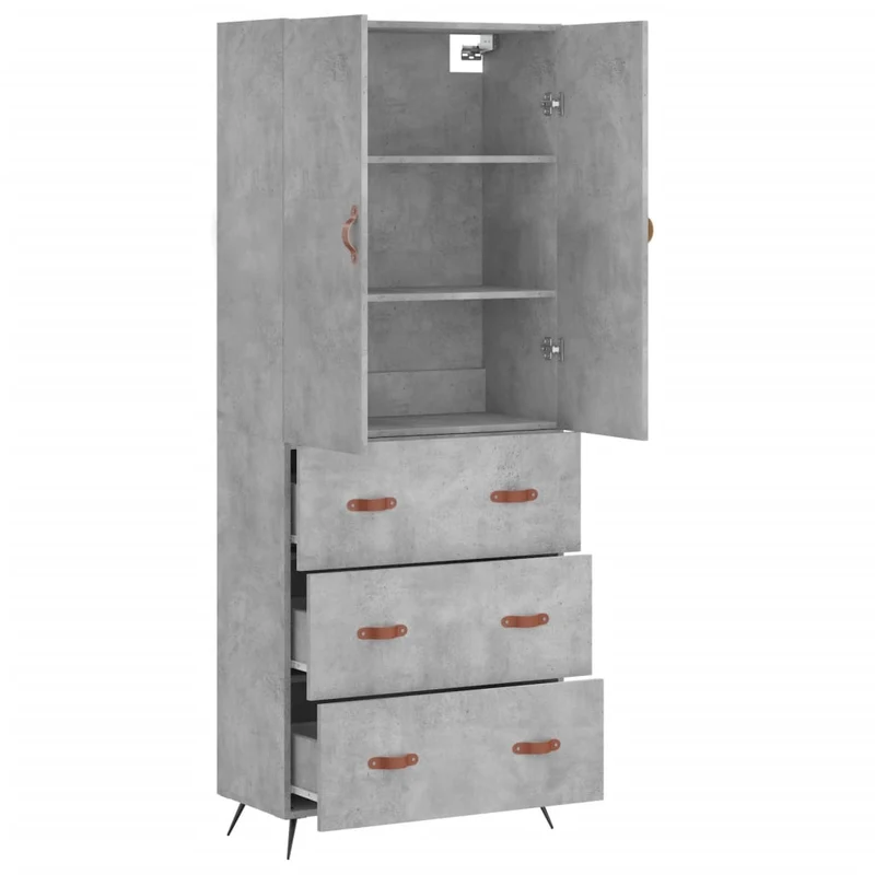 Buffet bahut commode armoire meuble de rangement organisateur cuisine salle de séjour salon haut 69,5 x 34 x 180 cm bois d'ingénierie gris 02_0034652