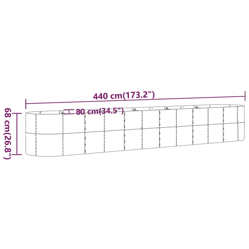 Jardinière bac lit surélevé plantes fleurs terrasse jardin de jardin acier enduit de poudre 440 x 80 x 68 cm vert 02_0039655