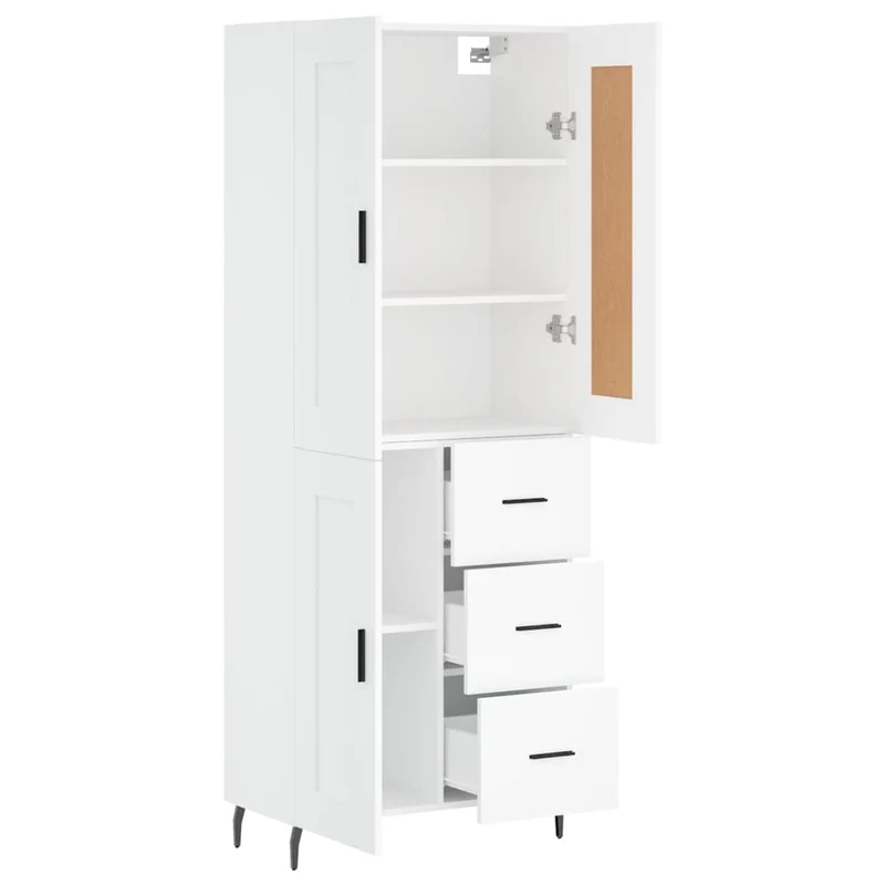 Buffet bahut commode armoire meuble de rangement organisateur cuisine salle de séjour salon haut 69,5 x 34 x 180 cm bois d'ingénierie blanc 02_0032523