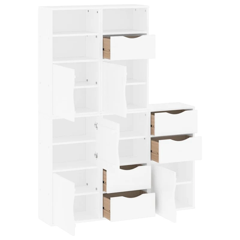 Lot de 5 armoires latérales modulaires pratiques rangement 40 x 24 x 79 cm en bois massif blanc 02_0055965